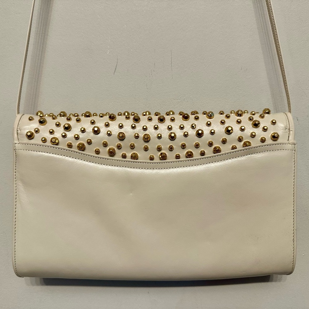 Vintage Leather Cream w/ Gold Stud Detailing Crossbody Bag - Picture 6 of 6
